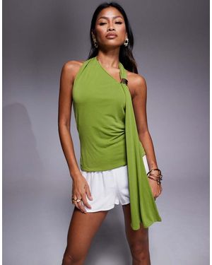 River Island Gold Hardware Scarf Neck Top - Green