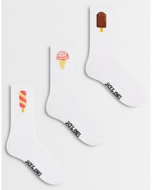 Jack & Jones 3 Pack Of Socks With Ice Cream - White