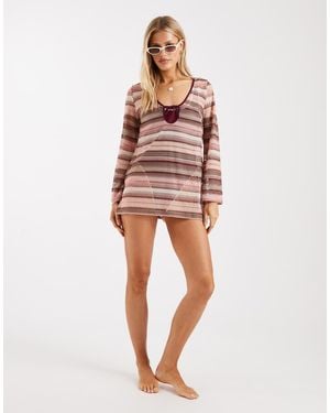 New Look Crochet Stripe Kaftan - Pink