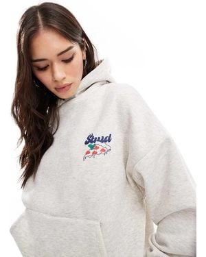 Pull&Bear Stwd Pizza Graphic Oversized Hoodie - White