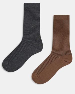 ASOS Pack Of 2 Soft Cotton Ribbed Socks - Brown