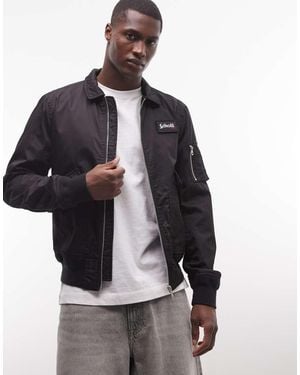 Schott Nyc Chaqueta Bomber Negra Con Parche Del Logo Y Bolsillo Con Cremallera Ma1 De - Negro