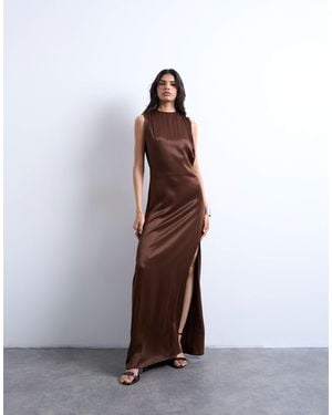 TOPSHOP Low Armhole Maxi Occasion Dress - Brown