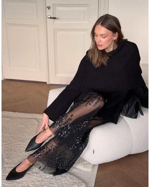 NA-KD Wide Pleated Sequins Trousers - Black