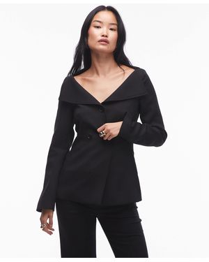 ARKET Sculpted Waist Blazer With Off Shoulder - Black