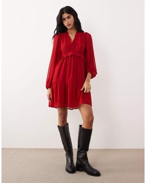 Wednesday's Girl Wednesdays Girl Frill Detail Chiffon Mini Dress - Red