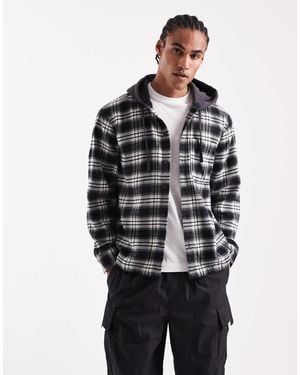 Hollister Boxy Vintage Hooded Flannel Shirt - Black
