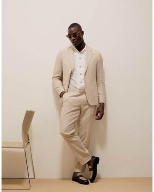 River Island Slim Linen Suit Trousers - Natural