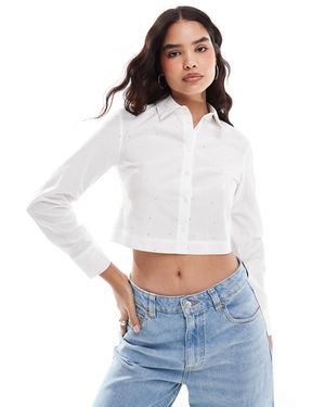 Stradivarius Hotfix Detail Cropped Shirt - White