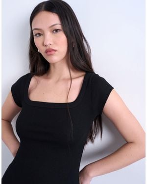 TOPSHOP Square Neck Ribbed Cap Sleeve Tee - Black
