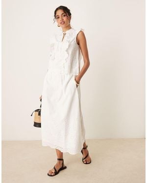 Y.A.S Full Broderie Detail Midi Skirt Co-ord - Natural