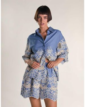 Glamorous Scallop Hem Short - Blue