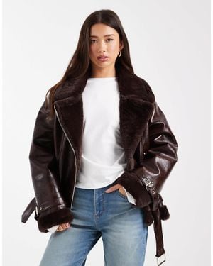 Miss Selfridge Shiny Aviator Jacket - Black
