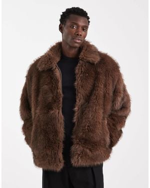 ASOS Faux Fur Harrington Jacket - Brown