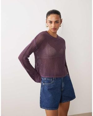 Mango Teen Open Knit Top - Purple