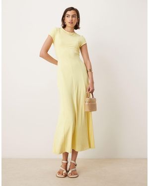 ASOS Cap Sleeve Seam Detail Midi Dress - Natural