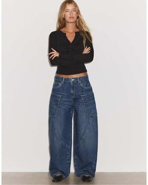 Stradivarius Jeans Met Lage Taille En Barrel-Pijpen Met Zakken - Blauw