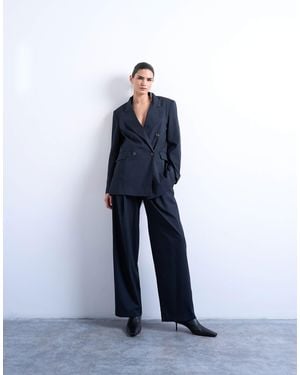 TOPSHOP Co Ord Subtle Pinstripe Low Rise Buckle Detail Trouser - White