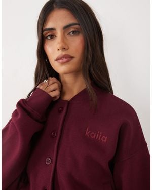 Kaiia Cotton Rich Button Up Sweatshirt Cardigan Co-ord - Red