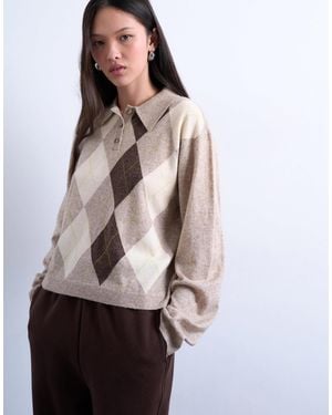 TOPSHOP Knitted Fine Argyle Polo - Multicolor