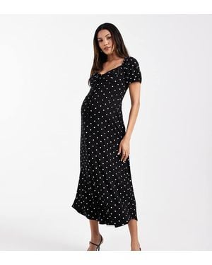 ASOS Asos Design Maternity Scalloped Collar Puff Sleeve Seam Detail Midi Tea Dress - Black