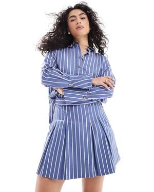 French Connection Alexis Cotton Stripe Pleated Mini Skirt - Blue