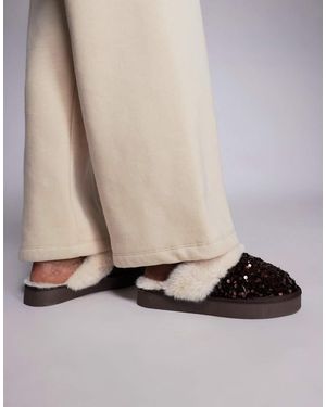 River Island Sequin Fur Lined Slippers - Brown