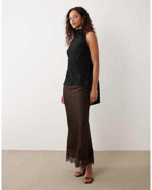 Vila Lace Trim Satin Maxi Skirt - Brown