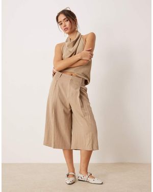 Mango Long Line Loose Fit Pleat Front Shorts Co-ord - Natural