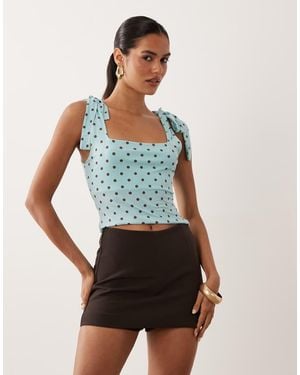 Miss Selfridge Tie Shoulder Top - Blue