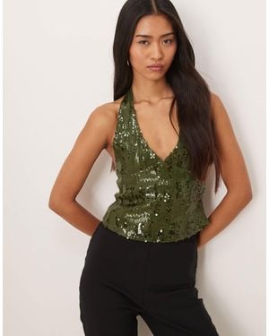 Motel Cosio Sequin Halter Top - Green
