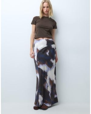 Vero Moda Falda Maxi Satinada Con Cintura Asimétrica Y Estampado Acuarela Marrón - Multicolor