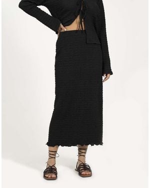 Brave Soul Textured Jersey Lettuce Hem Midi Skirt - Black