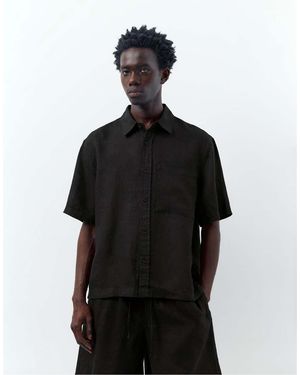 Pull&Bear 100% Linen Short Sleeve Shirt - Black