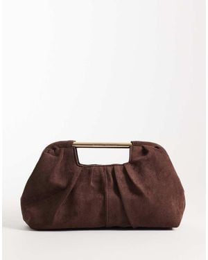 River Island Bolso Clutch Fruncido De Antelina De - Marrón