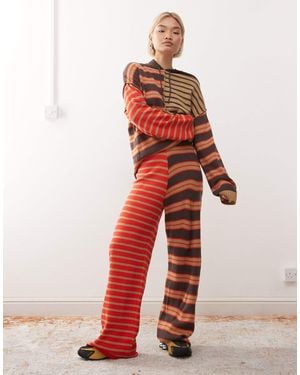 Collusion Spliced Stripe Knitted jogger Co-ord - Red