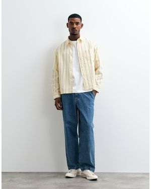 ASOS Boxy Oversized Gestreept Poplin Overhemd Met Reverskraag En Borduursel - Blauw