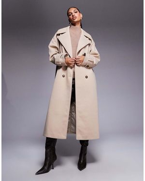 Aria Cove Trench Lungo Pesante Effetto Lana Con Colletto - Neutro