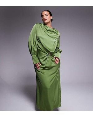 ASOS Asos Design Curve Twist Front Bias Satin Maxi Dress With Hardware - Green