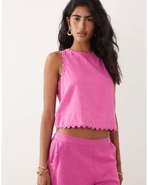Vila Cotton Scallop Trim Sleeveless Top Co-ord - Pink