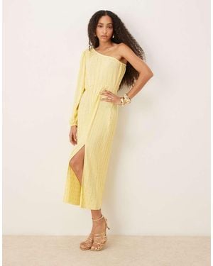 Y.A.S Foil Spot Plisse One Shoulder Maxi Dress - Natural