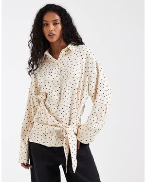 ASOS Satin Scarf Detail Oversized Shirt - Natural