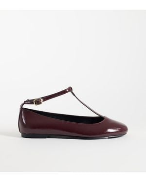 Asos Design Wide Fit Lulu T Bar Ballets - Brown