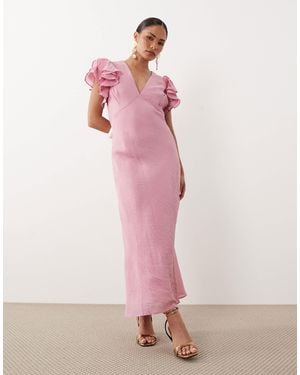 Nobody's Child Petite Layla V-neck Ruffle Sleeve Midi Dress - Pink