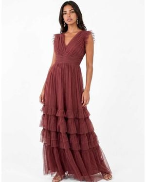 ANAYA Flutter Sleeve Ruffle Maxi Dress - Red