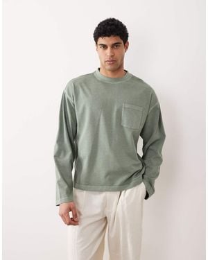 ASOS Maglietta A Maniche Lunghe Oversize Squadrata Pesante Medio Slavato - Verde