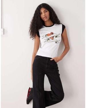 Ed Hardy Broken Hearts Contrast Baby Tee - White
