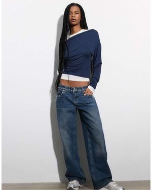 Stradivarius Asymmetrical Neckline Top - Blue