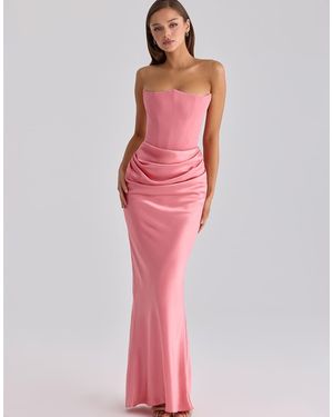 House Of Cb Persephone Raspberry Satin + Crepe Strapless Corset Maxi Dress - Pink
