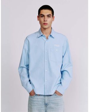 Pull&Bear Camicia Ricamata A Maniche Lunghe - Blu